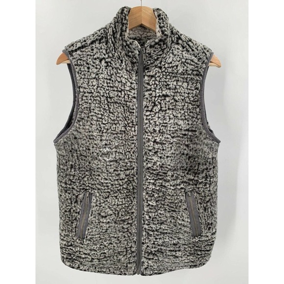 Thread & Supply Women's M Medium Fuzzy Arctic Fleece Sherpa Vest Charcoal Gray - Picture 4 of 8